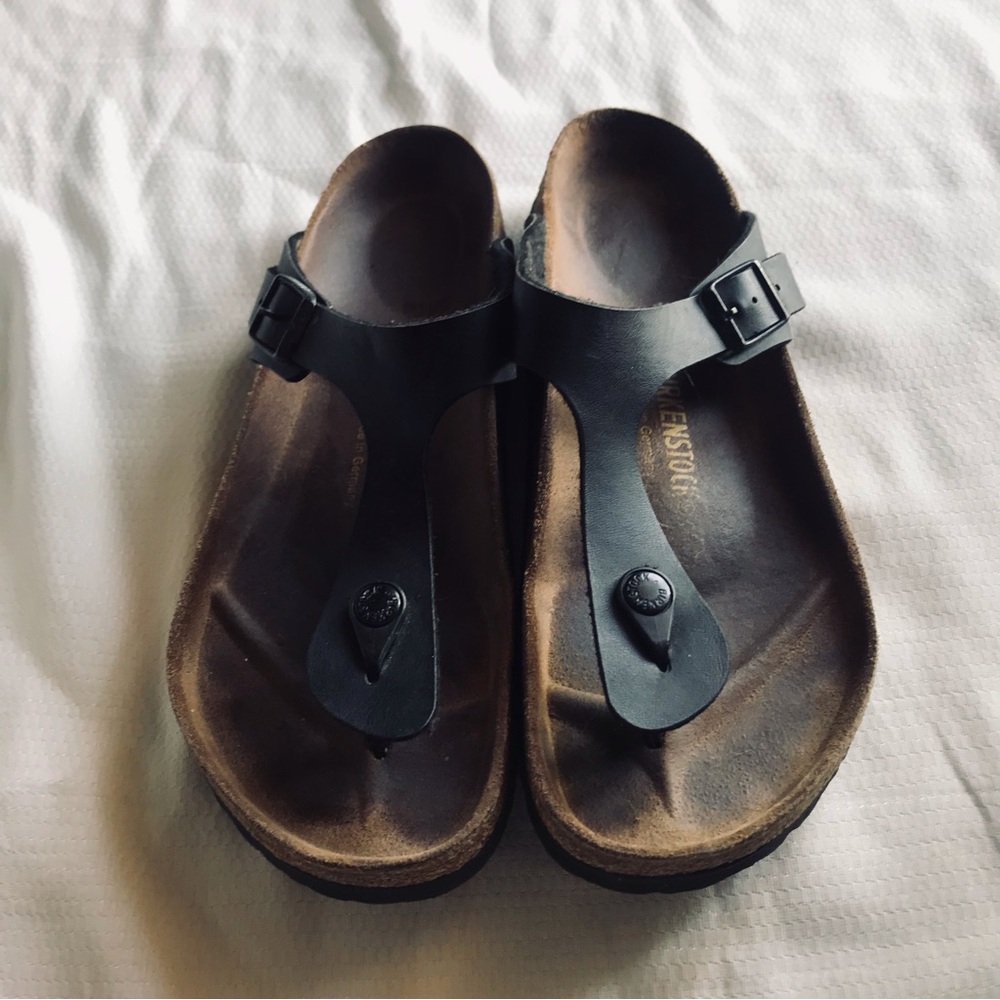 Birkenstock Black Leather Thong Sandals